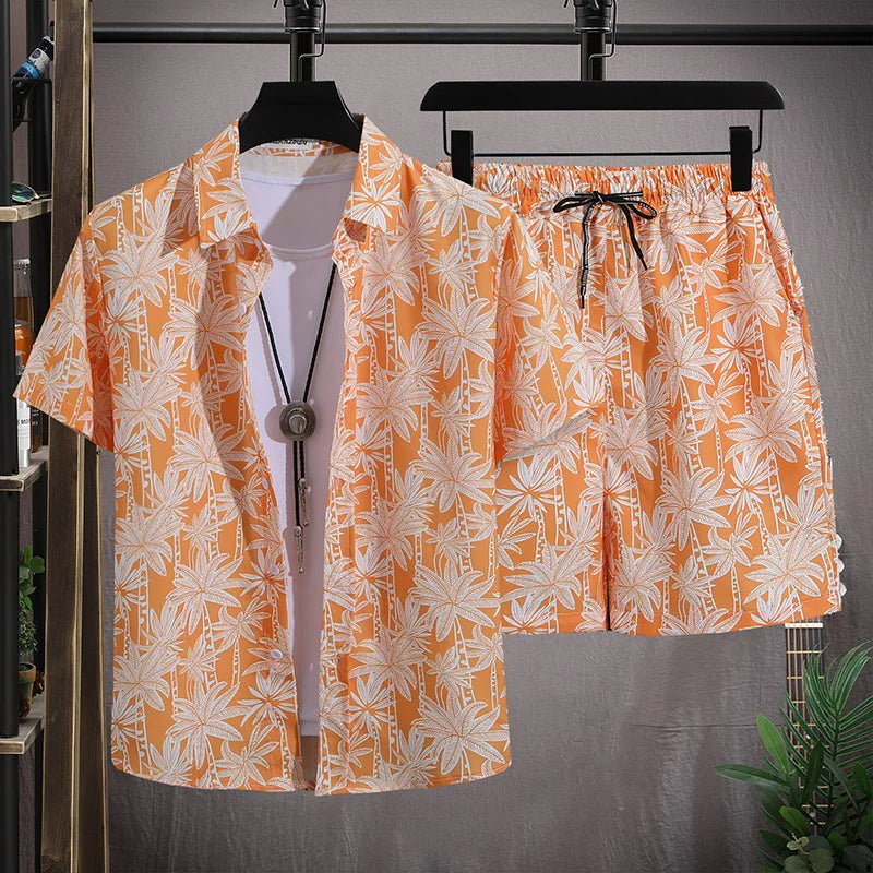 Men's Summer Short-Sleeved Floral Tracksuit