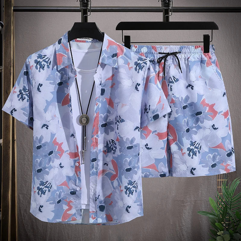 Men's Summer Short-Sleeved Floral Tracksuit