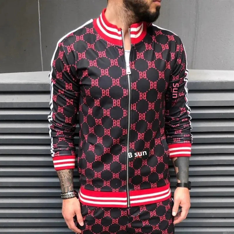 Men's 3D Printing Zipper Cardigan Tracksuit