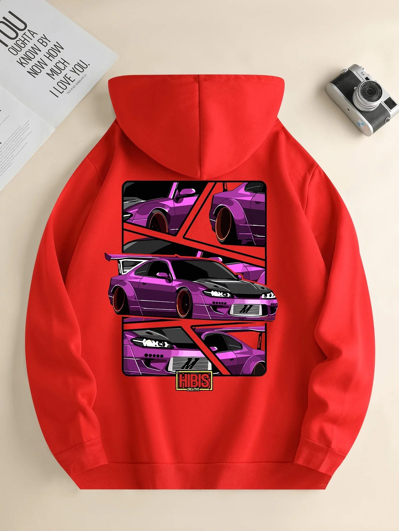 Men's Full Sleeve Drawstring Car Print Hoodies