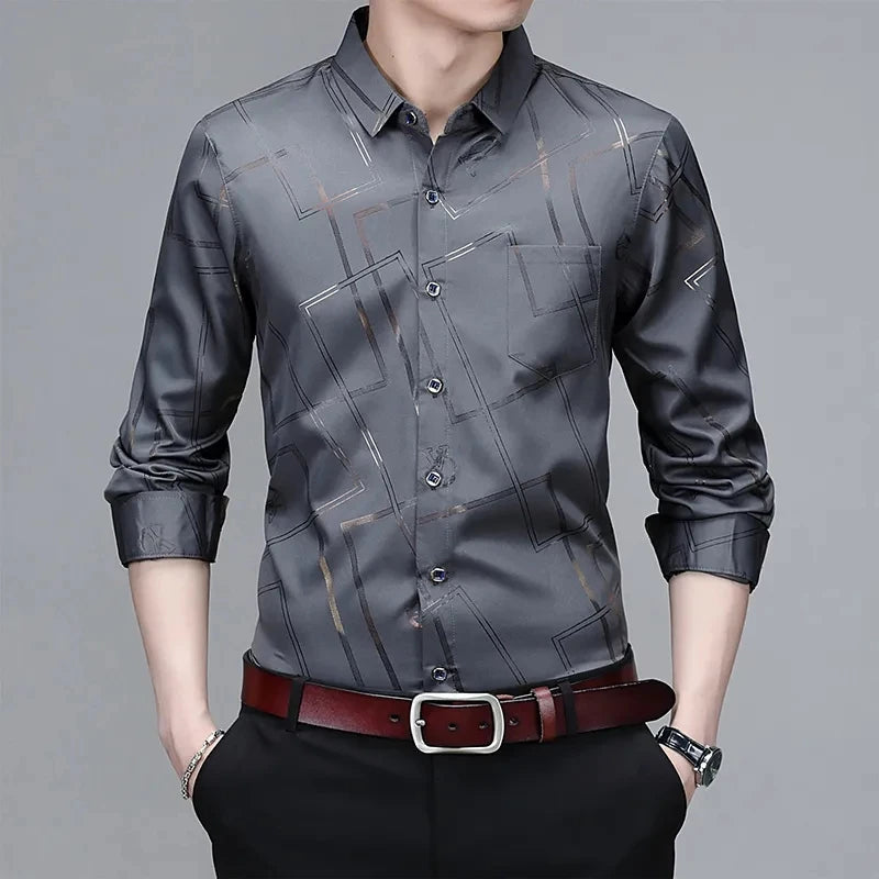 Men's Printed Long Sleeve Collar Shirt