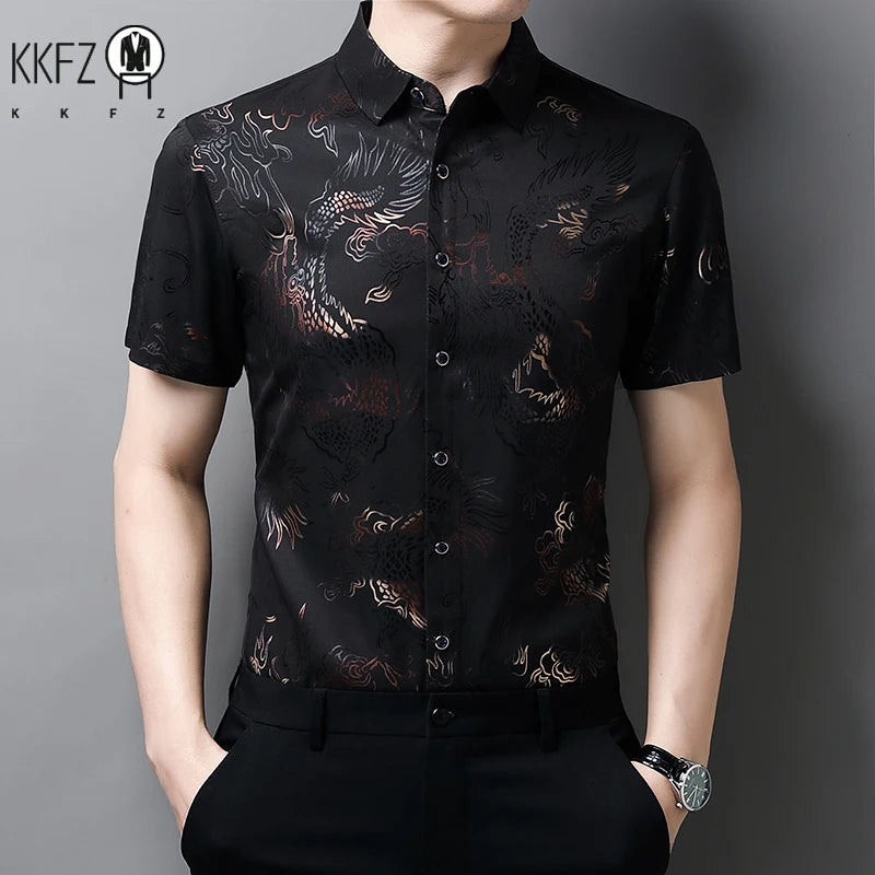 Men's Printed Short Sleeved Collar Lapel Shirt
