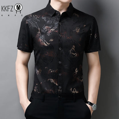 Men's Printed Short Sleeved Collar Lapel Shirt