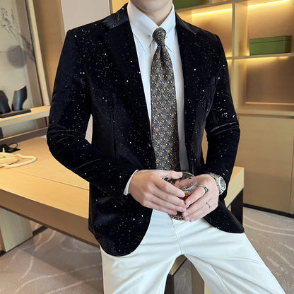 Men's Printed Velvet Blazer Jacket Suit