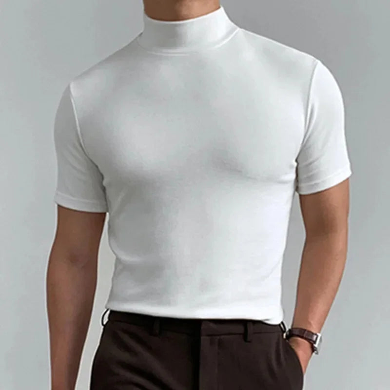Men's Short Sleeve Summer High Neck Collar Shirt