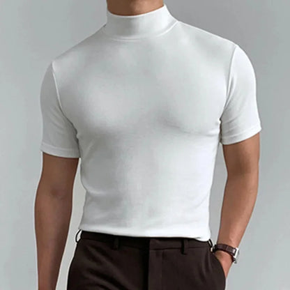 Men's Short Sleeve Summer High Neck Collar Shirt