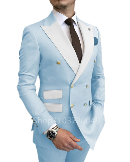 Men's Slim Fit Wedding Peak Lapel Blazer Pant Suit