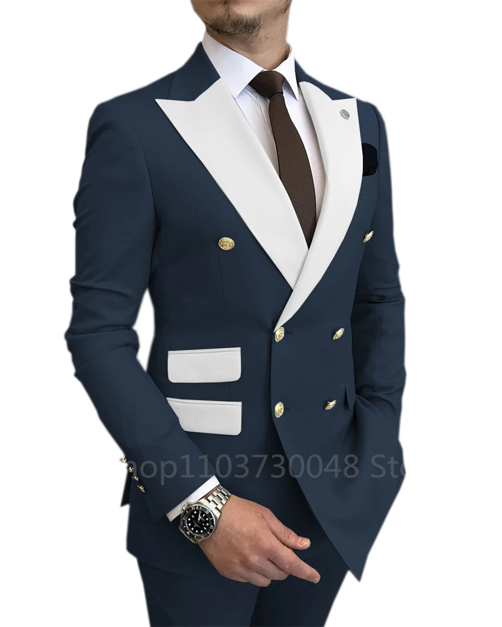 Men's Slim Fit Wedding Peak Lapel Blazer Pant Suit