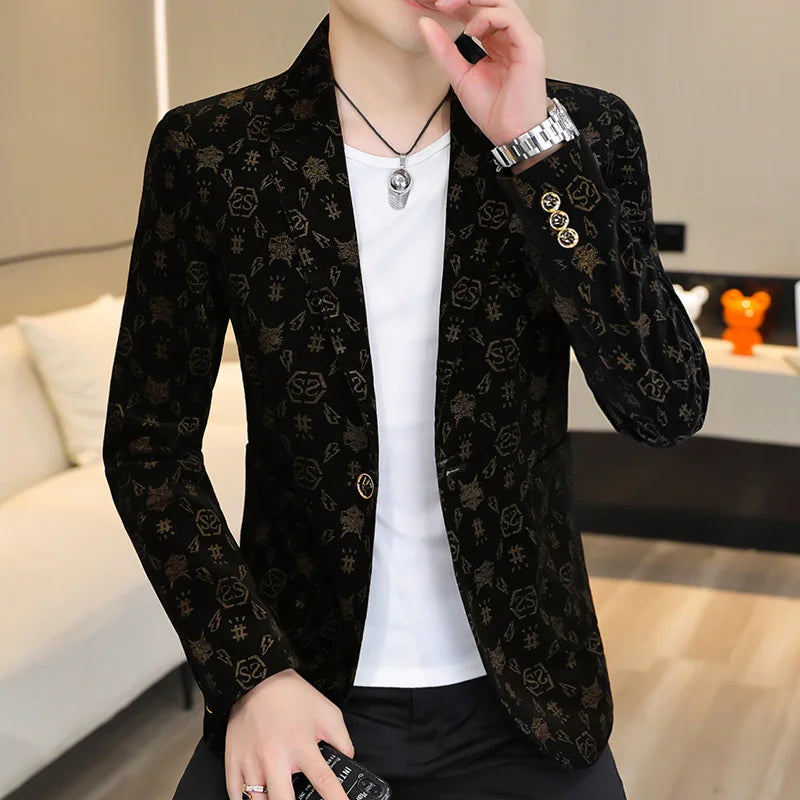 Men's Slim Letter Outdoor Single Breasted Corduroy Blazer