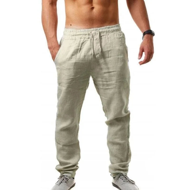 Men's Solid Color Chick Cotton Linen Trousers