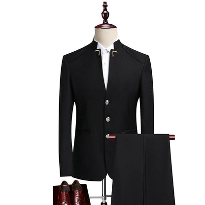 Men's Stand Collar Single-Breasted Blazer Suit