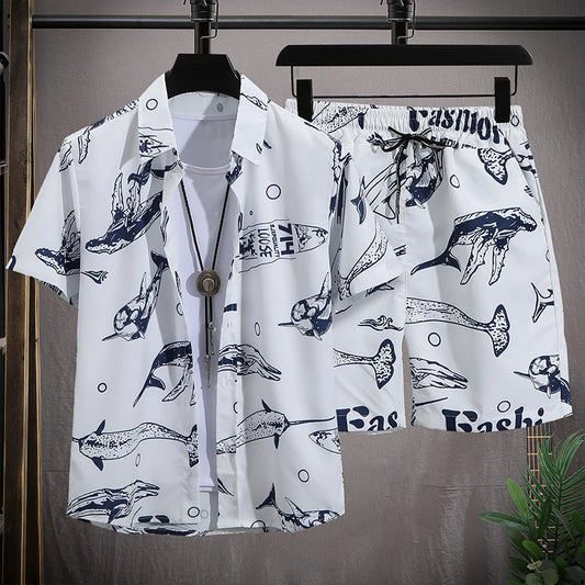 Men's Casual Summer Short-Sleeved Floral Tracksuit