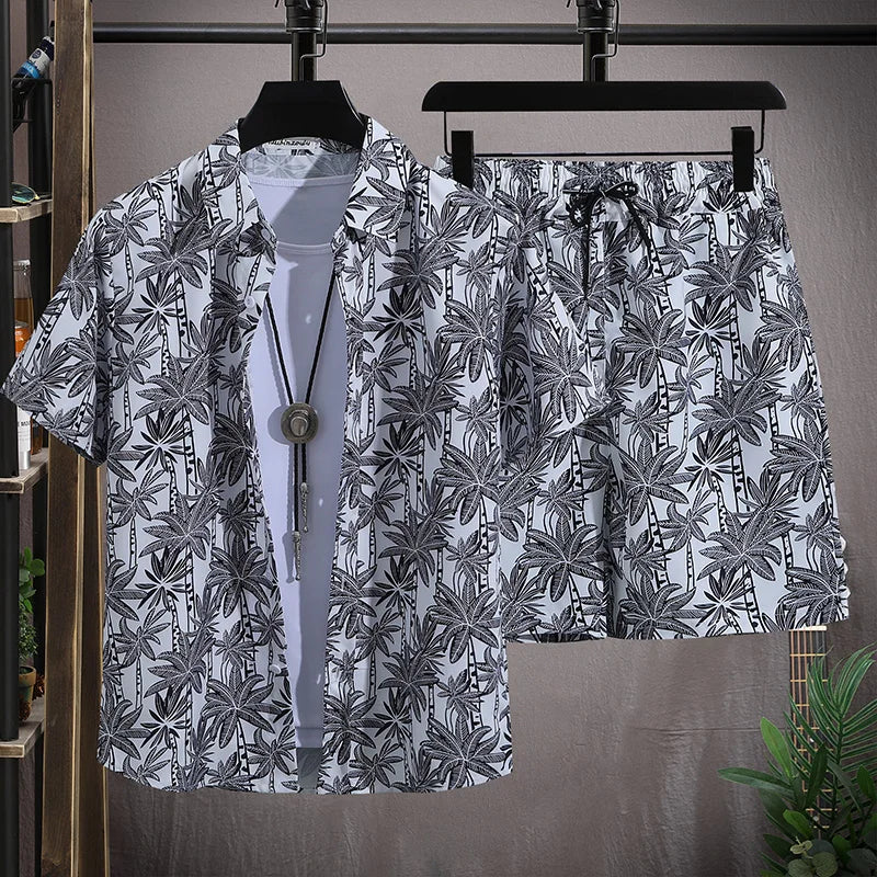 Men's Summer Short-Sleeved Floral Tracksuit