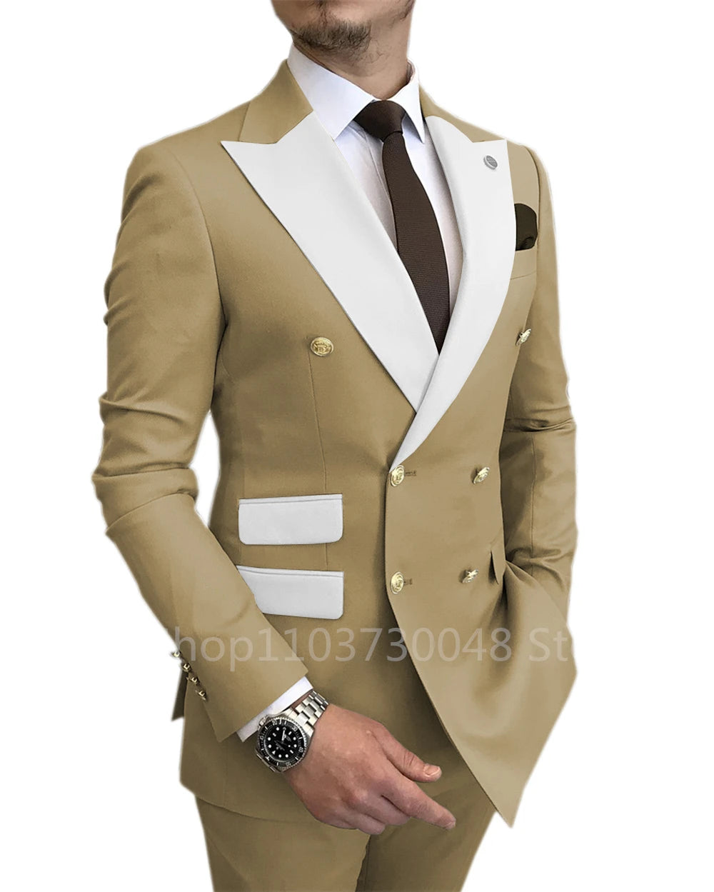 Men's Slim Fit Wedding Peak Lapel Blazer Pant Suit