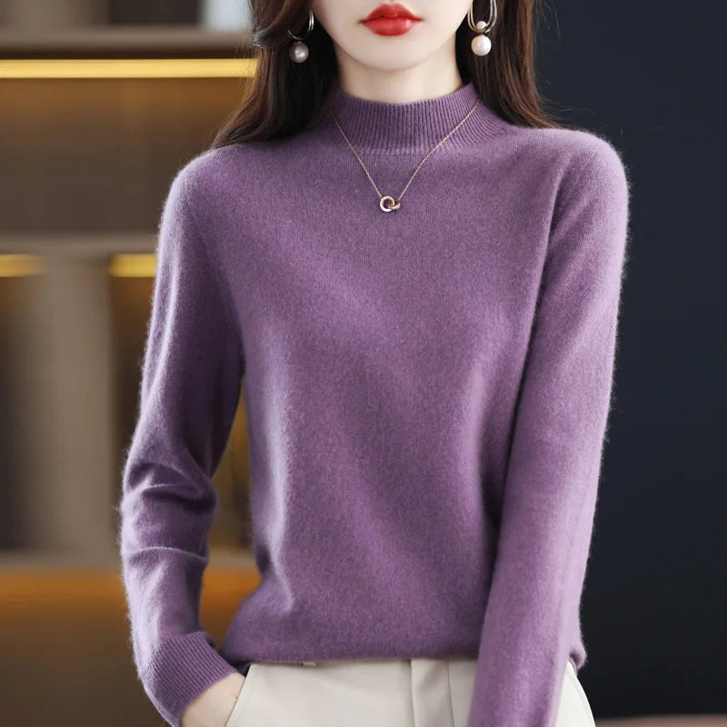 Merino Wool Semi-Neck Women Cashmere Sweater