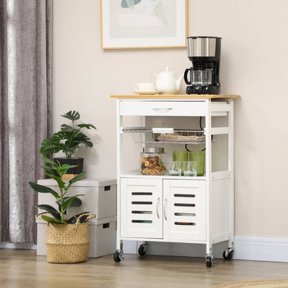 Multifunctional Kitchen Bamboo Top Rolling Bar Cart