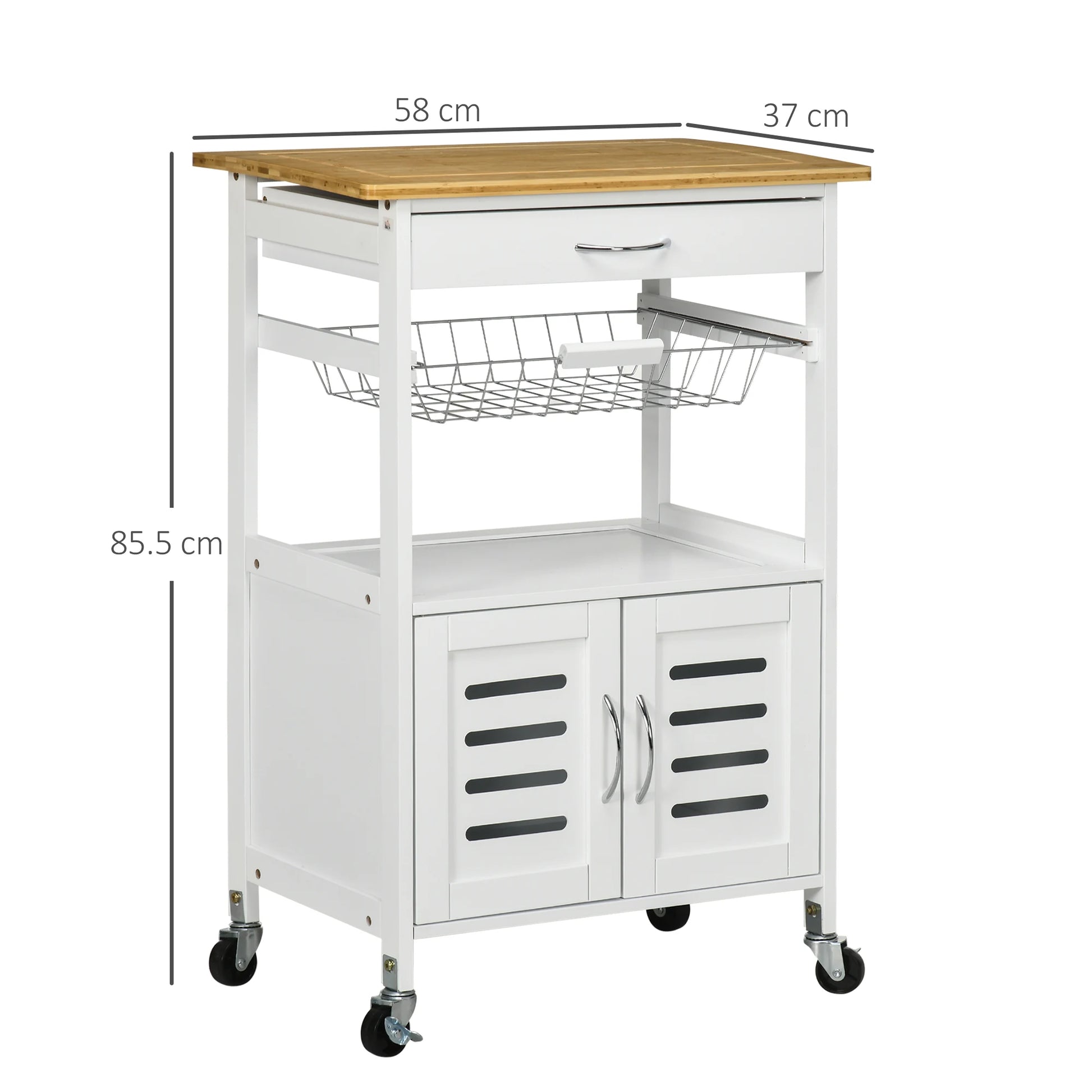 Multifunctional Kitchen Bamboo Top Rolling Bar Cart