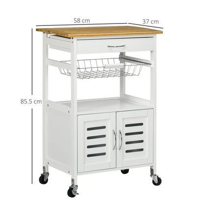 Multifunctional Kitchen Bamboo Top Rolling Bar Cart