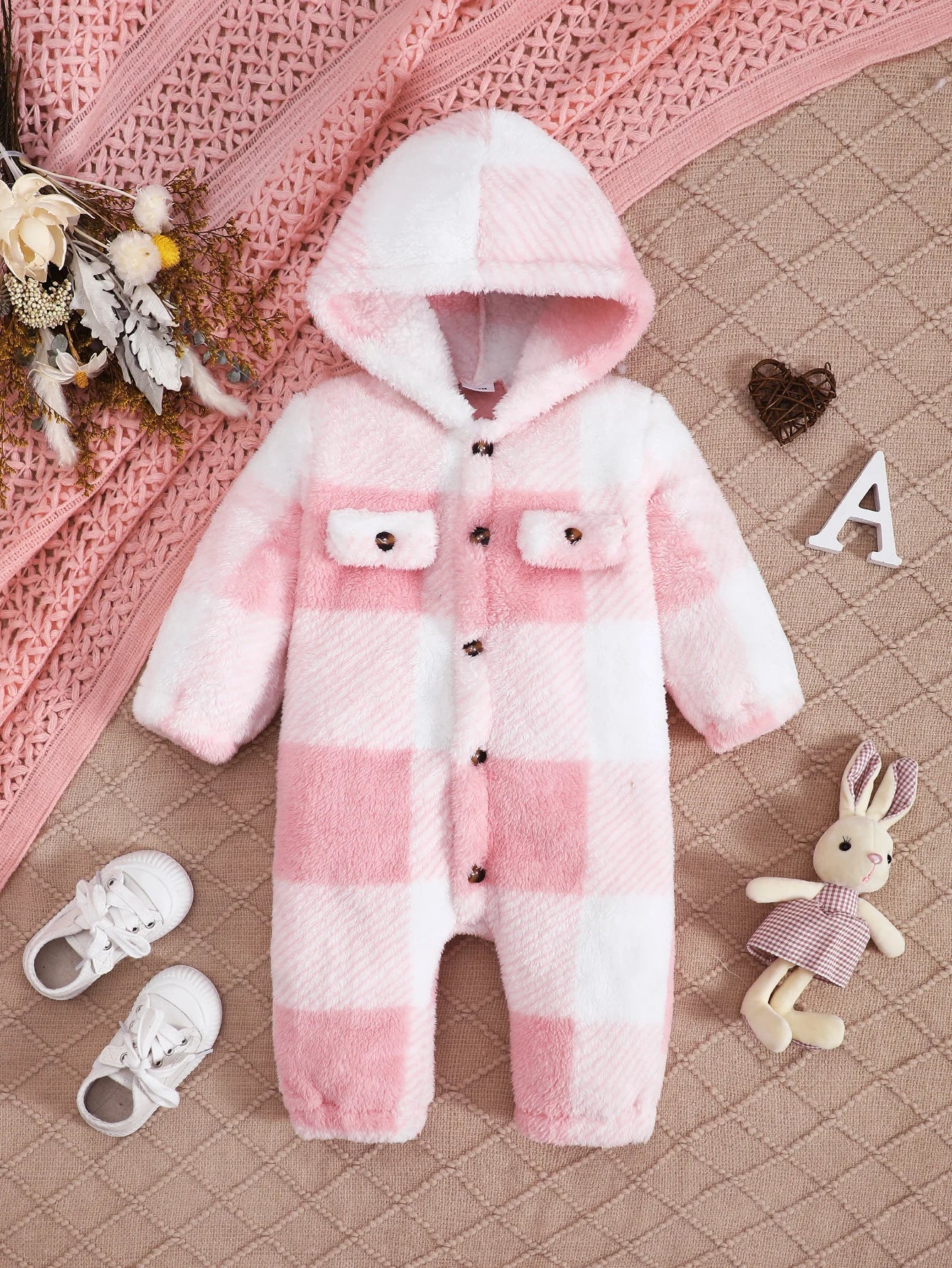 Plaid Hooded Baby Winter Romper