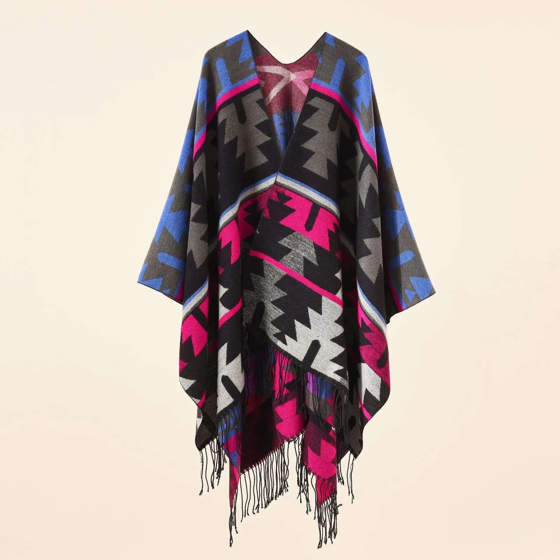 Plaid Patterned Tassel Shoulder Women Winter Shawl