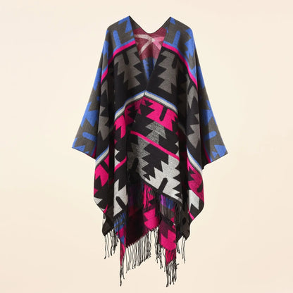 Plaid Patterned Tassel Shoulder Women Winter Shawl