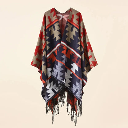 Plaid Patterned Tassel Shoulder Women Winter Shawl