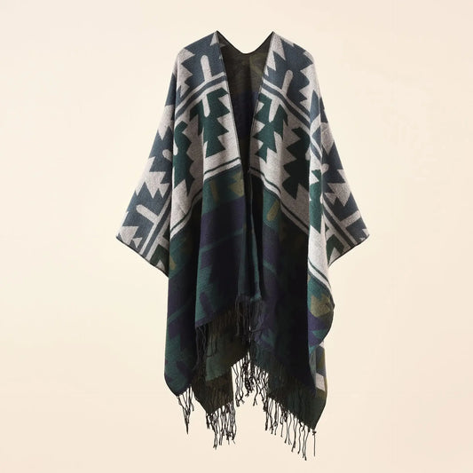 Plaid Patterned Woolen Tassel Shoulder Women Winter Shawl