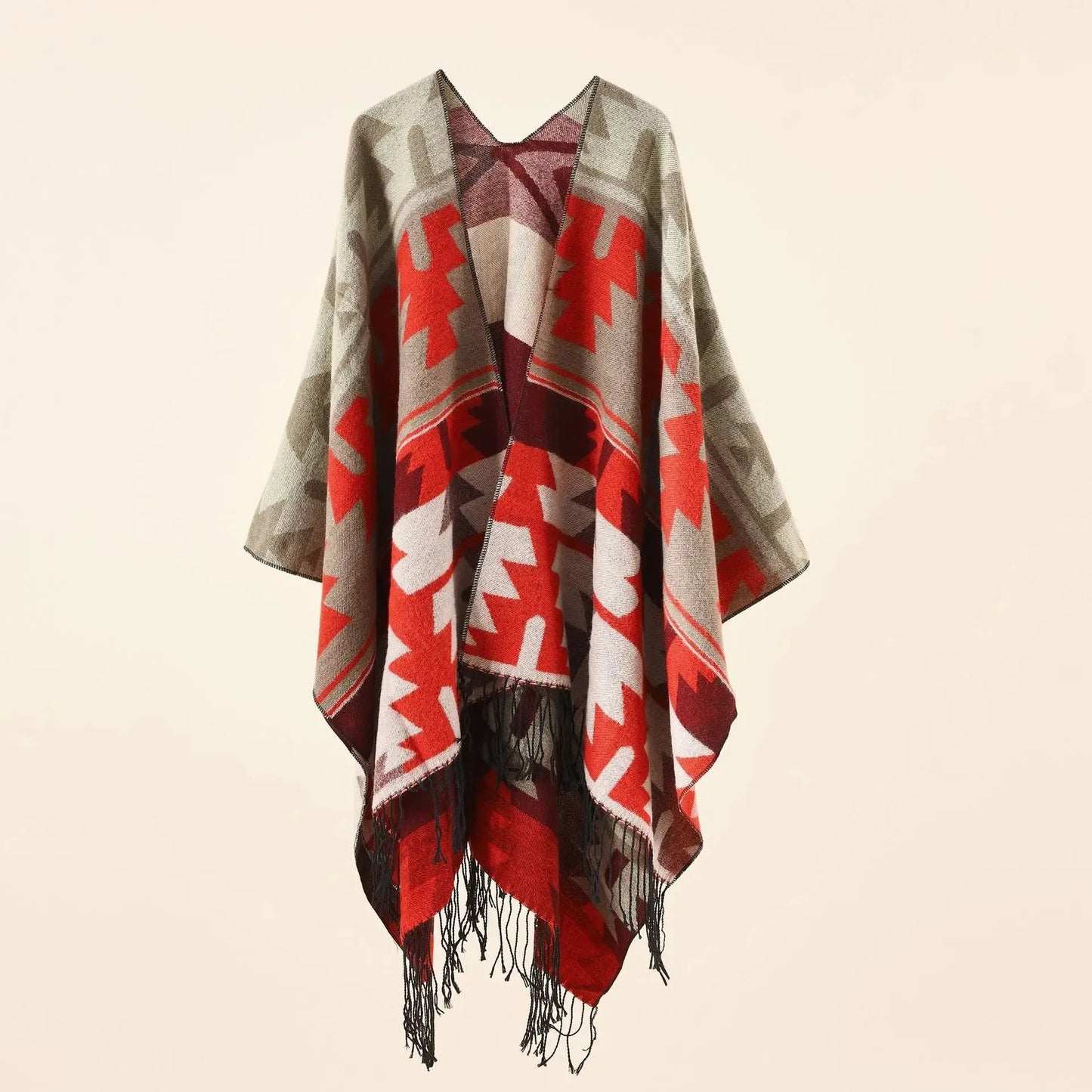 Plaid Patterned Tassel Shoulder Women Winter Shawl