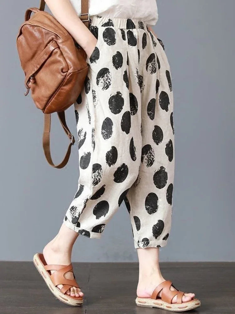 Summer Retro Print Cotton Straight Harem Sweatpants