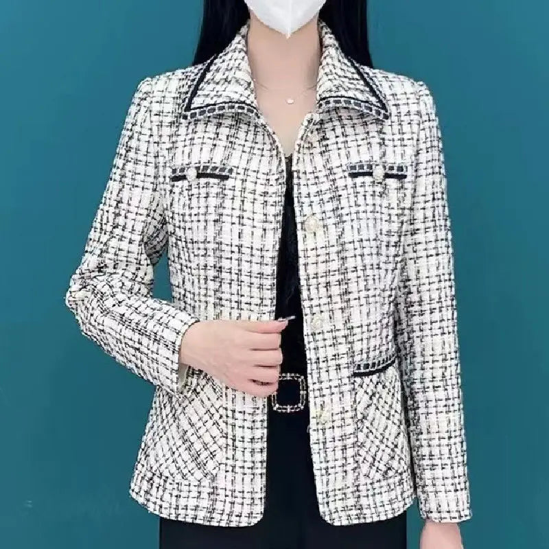 Fragrant Printed Plaid Button Pocket Cardigan Jackets