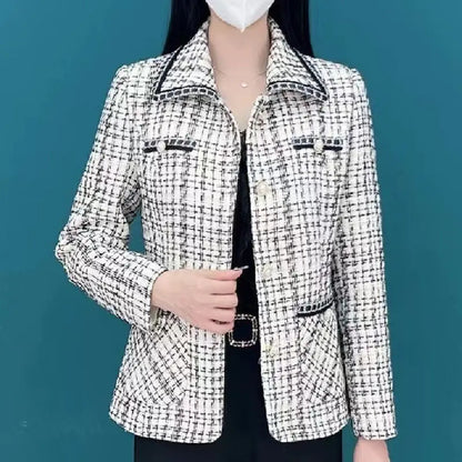 Fragrant Printed Plaid Button Pocket Cardigan Jackets