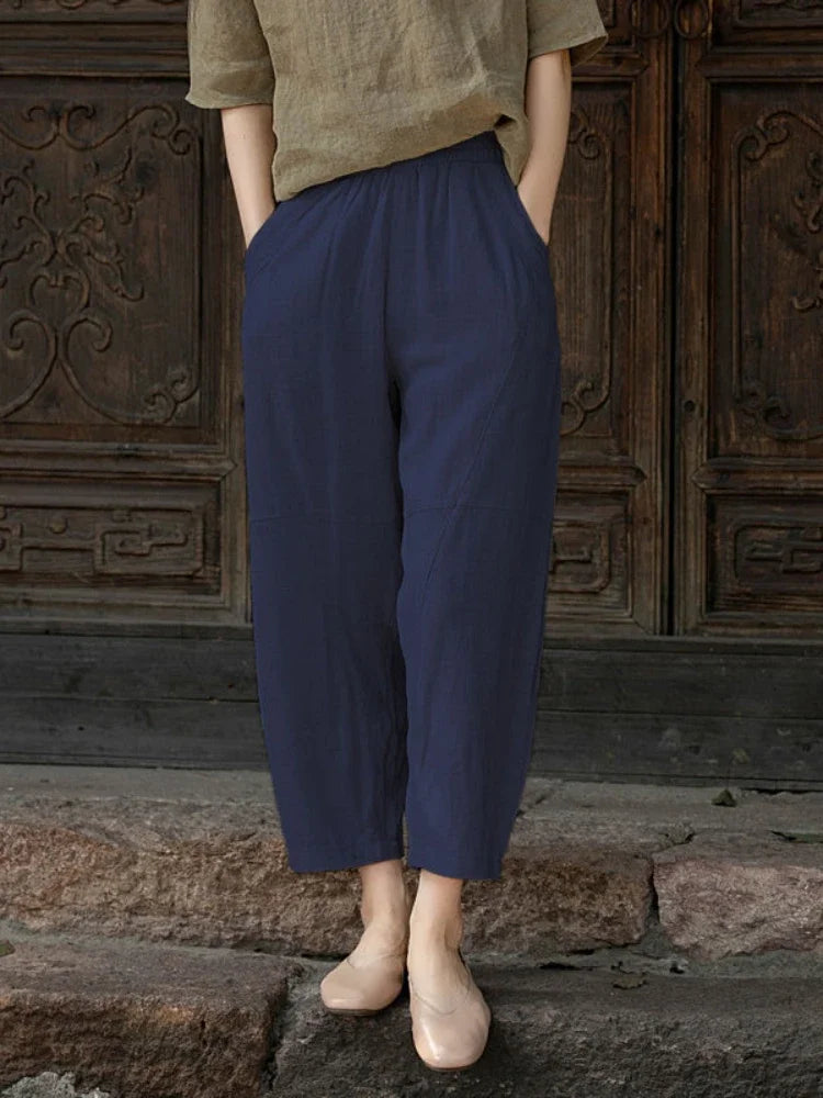 Summer Retro Print Cotton Straight Harem Sweatpants
