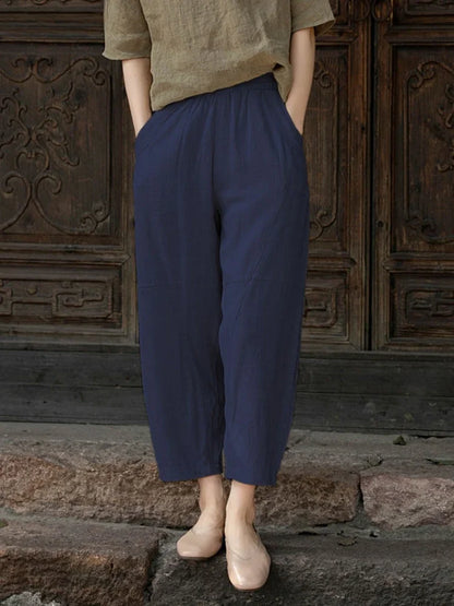 Summer Retro Print Cotton Straight Harem Sweatpants