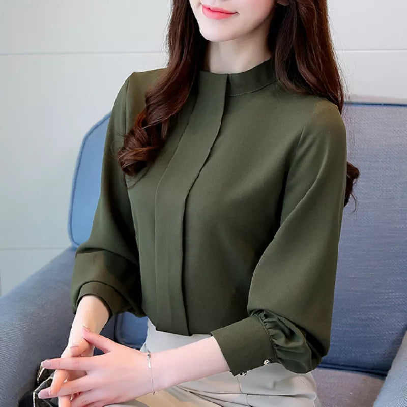 Chiffon Women's Long-sleeve Blouse Office Attire