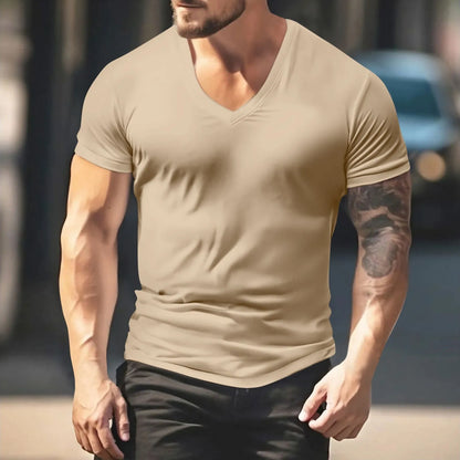 Men's Solid Color T-shirts - Short Sleeve V Neck Streetwear