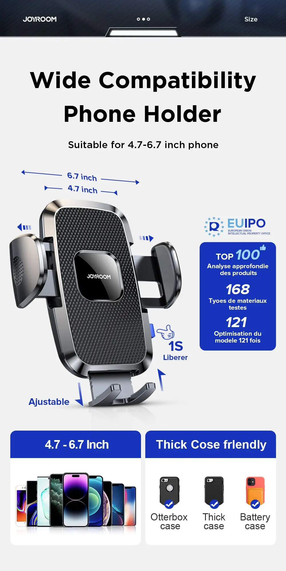 Support de téléphone de tableau de bord pour voiture, vue la plus large à 360°, 9 pouces, flexible