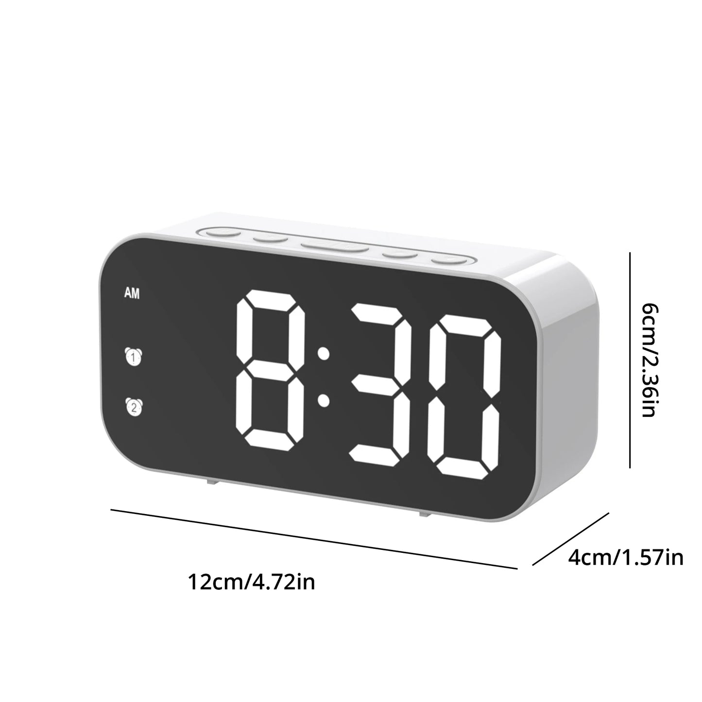 LED Mirror Table Clock with Digital Alarm & Snooze