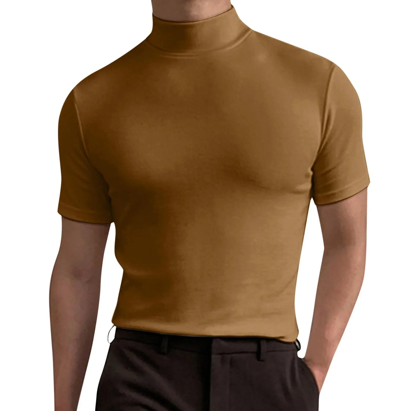 Men's Short Sleeve T-shirt - High Collar Shirt