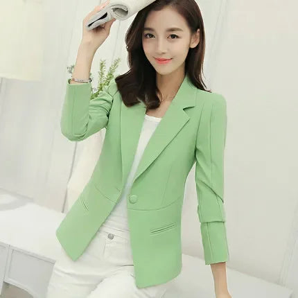 Elegant Women's Skinny Patchwork Blazer with Ruffles for Spring/Summer