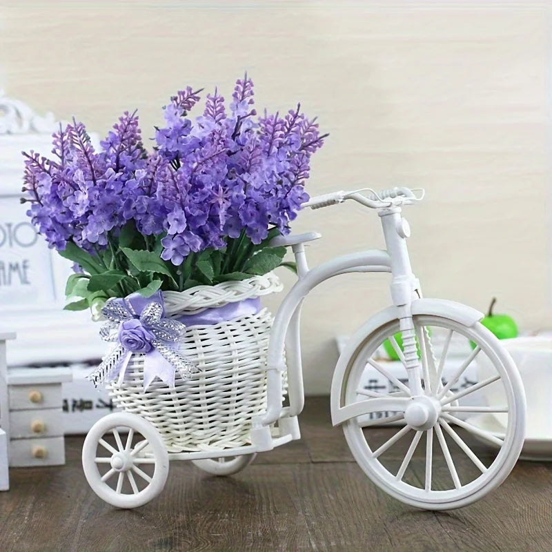 Silk Flower Bouquet in Rattan Bike Vase