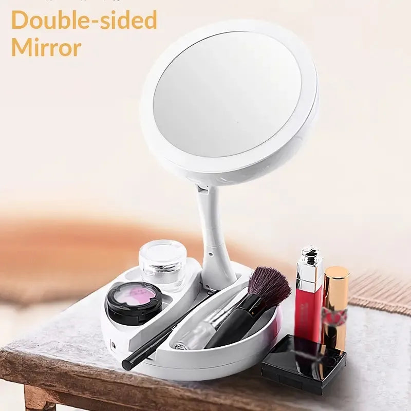 Miroir de courtoisie éclairé par LED double face à double usage