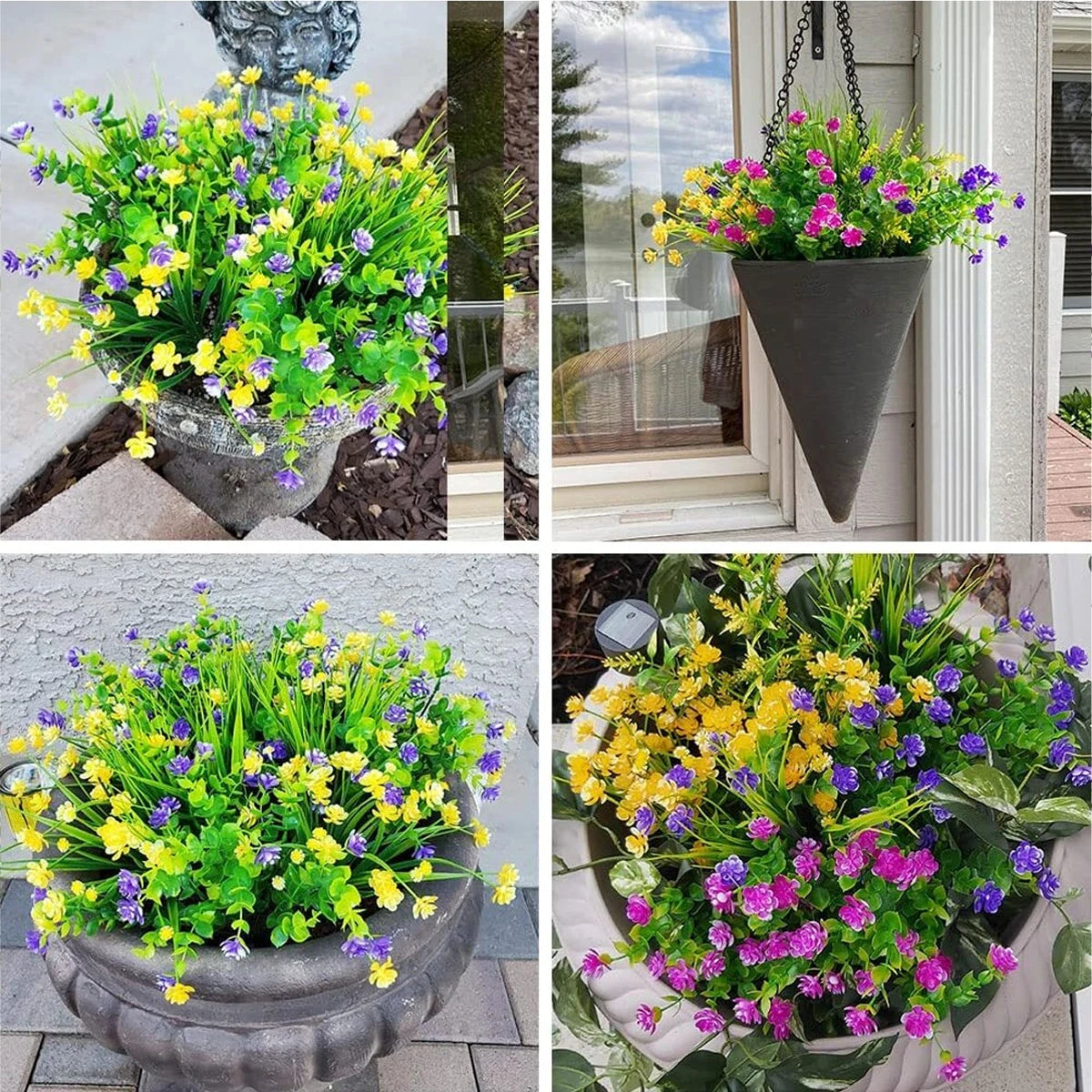 12 Bundles UV Resistant Artificial Flowers for Outdoor Decor