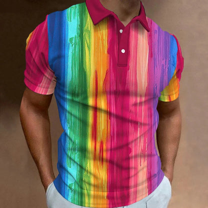 3D Rainbow Print Polo Shirt for Men