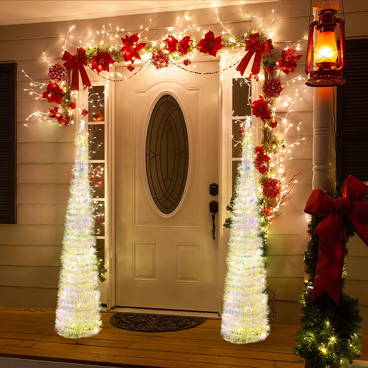 5 Fuß großer Pop-Up-Lametta-Weihnachtsbaum mit LED-Lichtern