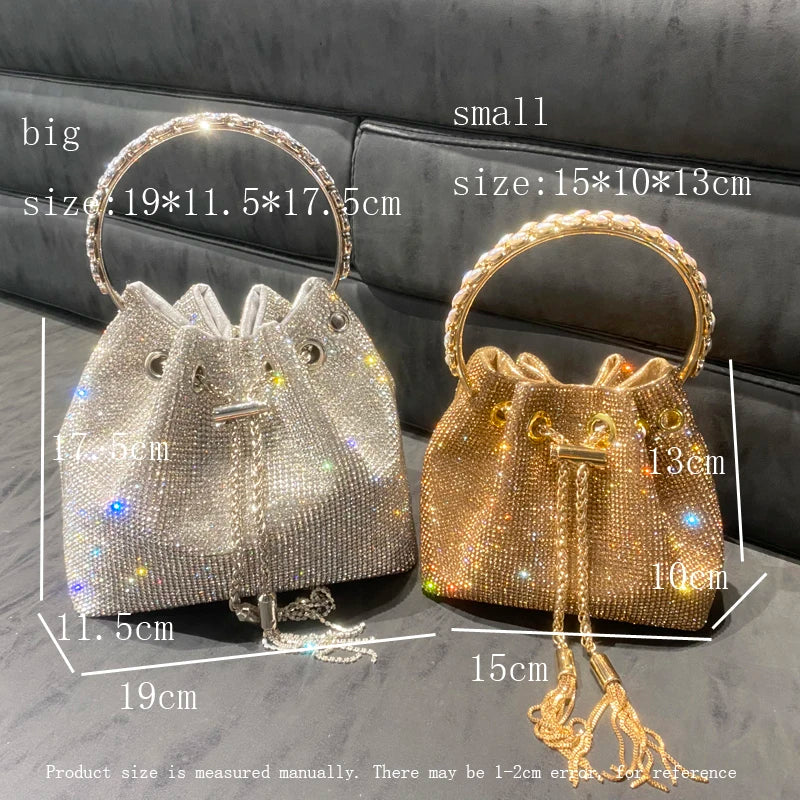 Luxury Designer Crystal Rhinestone Bucket Clutch