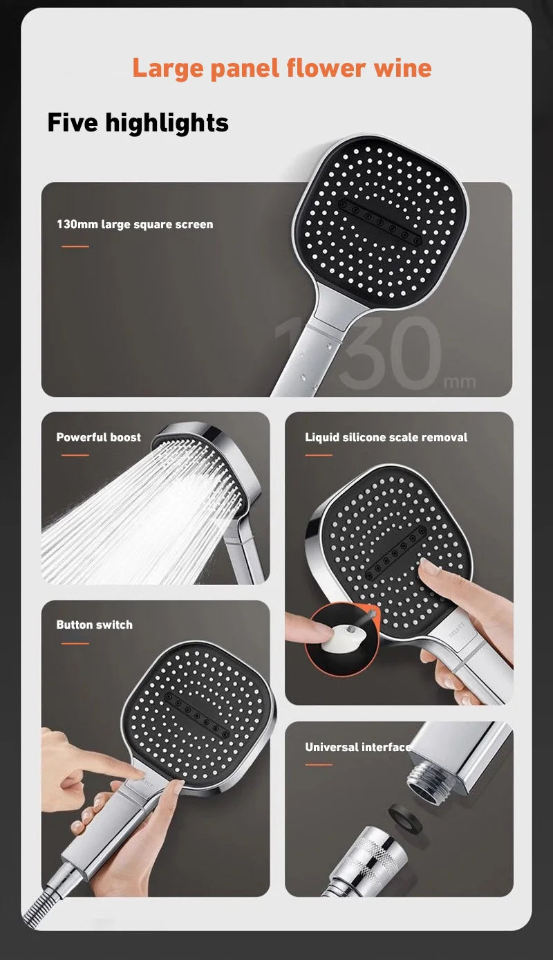 Large Panel 3Modes Adjustable High Pressure Massage Shower Head Bathroom Accessories