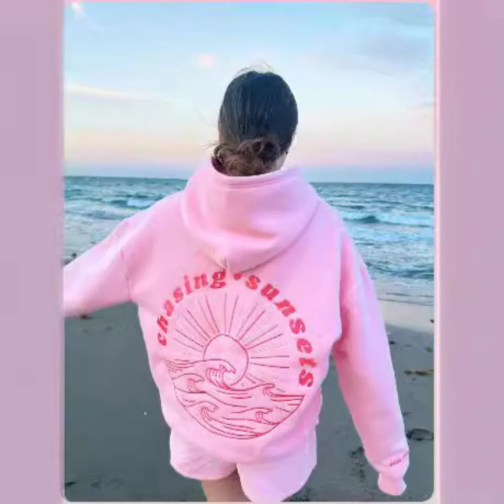 Trendiges rosa Palm Puff Sweatshirt für Damen