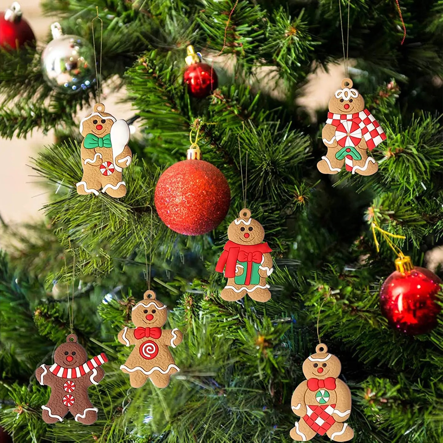 12 Assorted Plastic Gingerbread Man Ornaments for Tree Decor