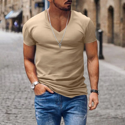 Men's Solid Color T-shirts - Short Sleeve V Neck Streetwear