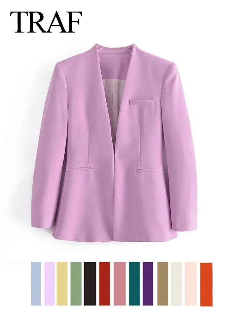 Vintage-Inspired Solid Blazers for Office Wear